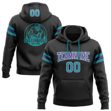 Load image into Gallery viewer, Custom Stitched Black Teal-Purple Football Pullover Sweatshirt Hoodie
