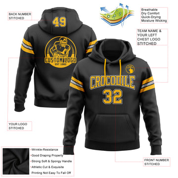 Custom Stitched Black Gold-Gray Football Pullover Sweatshirt Hoodie