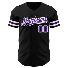 Load image into Gallery viewer, Custom Black Purple=White Authentic Baseball Jersey
