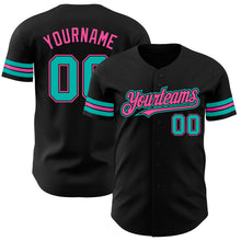 Load image into Gallery viewer, Custom Black Aqua-Pink Authentic Baseball Jersey
