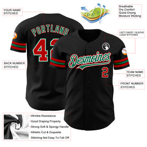 Custom Black Red-Kelly Green Authentic Baseball Jersey