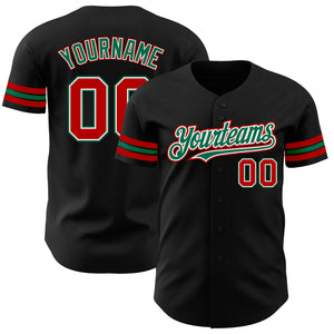 Custom Black Red-Kelly Green Authentic Baseball Jersey