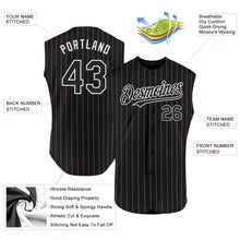 Load image into Gallery viewer, Custom Black White Pinstripe Gold Authentic Sleeveless Baseball Jersey
