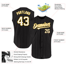 Load image into Gallery viewer, Custom Black White Pinstripe Pink-Kelly Green Authentic Sleeveless Baseball Jersey
