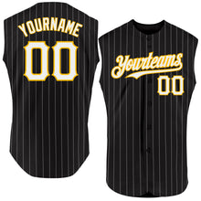 Load image into Gallery viewer, Custom Black White Pinstripe Pink-Kelly Green Authentic Sleeveless Baseball Jersey
