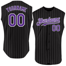 Load image into Gallery viewer, Custom Black White Pinstripe Royal Authentic Sleeveless Baseball Jersey
