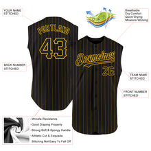 Load image into Gallery viewer, Custom Black Gold Pinstripe Purple Authentic Sleeveless Baseball Jersey
