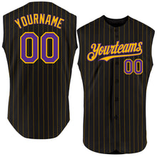Load image into Gallery viewer, Custom Black Gold Pinstripe White Authentic Sleeveless Baseball Jersey
