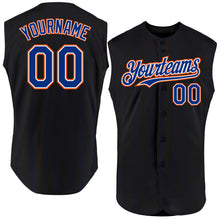 Load image into Gallery viewer, Custom Black Royal Pinstripe White Authentic Sleeveless Baseball Jersey
