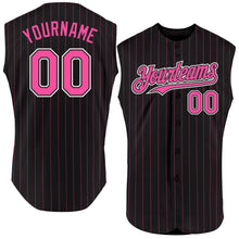 Load image into Gallery viewer, Custom Black Pink Pinstripe Light Blue Authentic Sleeveless Baseball Jersey
