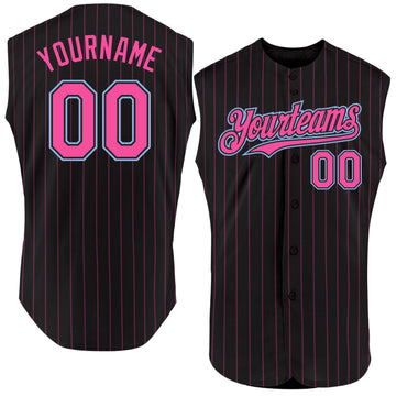 Custom Black Pink Pinstripe Aqua Authentic Sleeveless Baseball Jersey