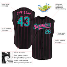 Load image into Gallery viewer, Custom Black Pink Pinstripe Neon Yellow Authentic Sleeveless Baseball Jersey
