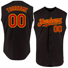 Load image into Gallery viewer, Custom Black Red Pinstripe Gold Authentic Sleeveless Baseball Jersey
