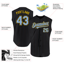 Load image into Gallery viewer, Custom Black Light Blue Pinstripe Yellow Authentic Sleeveless Baseball Jersey
