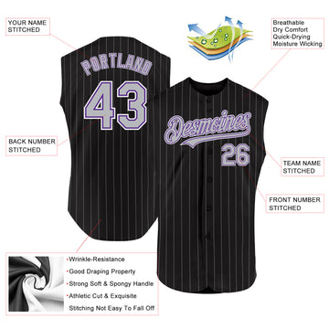 Custom Black Gray Pinstripe Purple-White Authentic Sleeveless Baseball Jersey