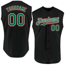 Load image into Gallery viewer, Custom Black Kelly Green Pinstripe White-Red Authentic Sleeveless Baseball Jersey
