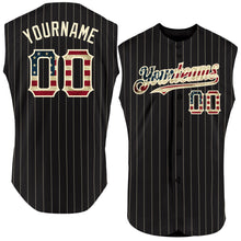 Load image into Gallery viewer, Custom Black Cream Pinstripe Vintage USA Flag Authentic Sleeveless Baseball Jersey
