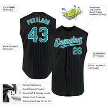 Load image into Gallery viewer, Custom Black Teal Pinstripe White Authentic Sleeveless Baseball Jersey
