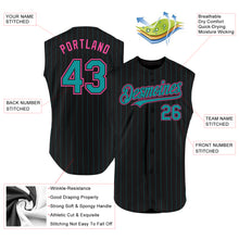 Load image into Gallery viewer, Custom Black Teal Pinstripe Pink Authentic Sleeveless Baseball Jersey
