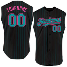 Load image into Gallery viewer, Custom Black Teal Pinstripe Pink Authentic Sleeveless Baseball Jersey
