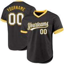 Load image into Gallery viewer, Custom Black White-Gold Authentic Throwback Baseball Jersey
