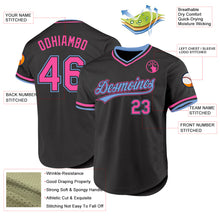 Load image into Gallery viewer, Custom Black Pink-Light Blue Authentic Throwback Baseball Jersey
