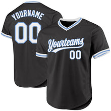 Load image into Gallery viewer, Custom Black White-Light Blue Authentic Throwback Baseball Jersey
