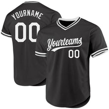 Load image into Gallery viewer, Custom Black White Authentic Throwback Baseball Jersey
