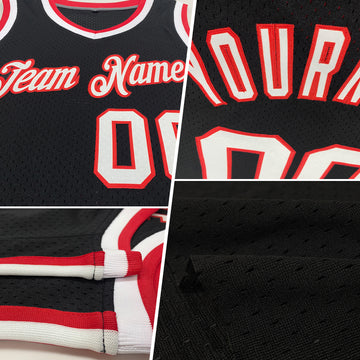 Custom Black Red Authentic Throwback Basketball Jersey