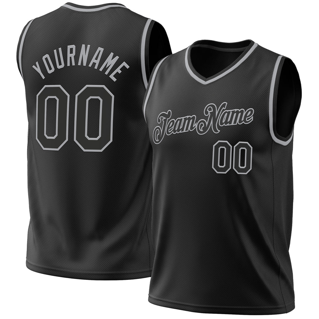 Custom Black Gray Authentic Throwback Basketball Jersey