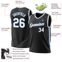 Load image into Gallery viewer, Custom Black White-Light Blue Authentic Throwback Basketball Jersey
