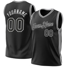 Load image into Gallery viewer, Custom Black White Authentic Throwback Basketball Jersey
