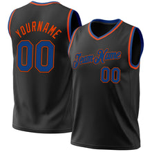 Load image into Gallery viewer, Custom Black Blue-Orange Authentic Throwback Basketball Jersey
