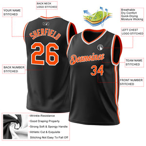 Custom Black Orange-White Authentic Throwback Basketball Jersey