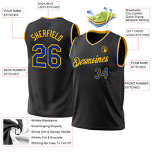 Load image into Gallery viewer, Custom Black Royal-Gold Authentic Throwback Basketball Jersey
