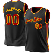 Load image into Gallery viewer, Custom Black Red-Gold Authentic Throwback Basketball Jersey
