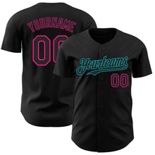 Load image into Gallery viewer, Custom Black Hot Pink-Teal Authentic Baseball Jersey
