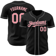 Load image into Gallery viewer, Custom Black Medium Pink-Steel Gray Authentic Baseball Jersey
