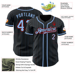 Custom Black Light Blue Pinstripe Red Authentic Baseball Jersey