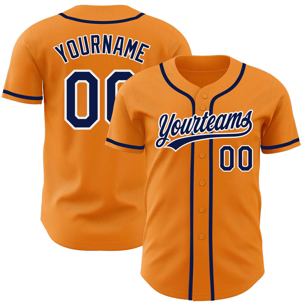 Custom Bay Orange Navy-White Authentic Baseball Jersey