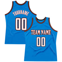 Load image into Gallery viewer, Custom Blue White-Orange Authentic Throwback Basketball Jersey
