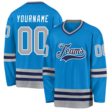 Custom Blue Gray-Navy Hockey Jersey