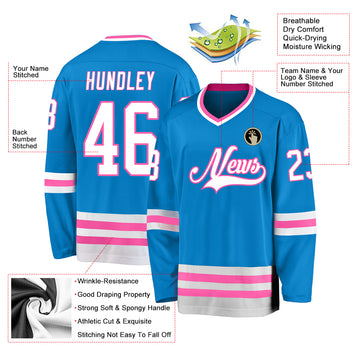 Custom Blue White-Pink Hockey Jersey