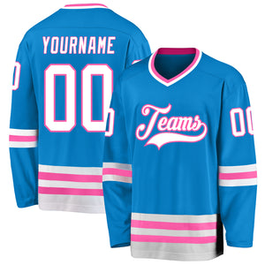 Custom Blue White-Pink Hockey Jersey