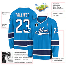 Load image into Gallery viewer, Custom Blue White-Navy Hockey Jersey
