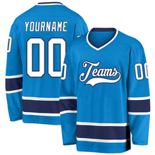 Load image into Gallery viewer, Custom Blue White-Navy Hockey Jersey
