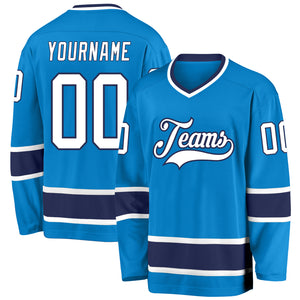 Custom Blue White-Navy Hockey Jersey