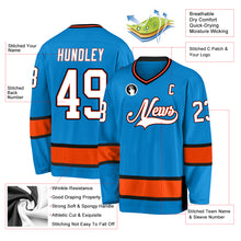 Load image into Gallery viewer, Custom Blue White-Orange Hockey Jersey
