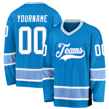 Load image into Gallery viewer, Custom Blue White-Light Blue Hockey Jersey
