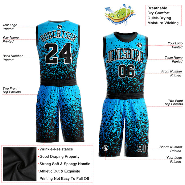 Custom Team Black Basketball Light Blue Rib-Knit Jersey Red